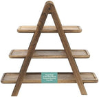 Gibson Home Truss Peak 3 Tier Serving Tray for Party, 18" Acacia Wood Cupcake/Charcuterie/Dessert Farmhouse Tiered Platters with Collapsible Wood Rack - Image 7