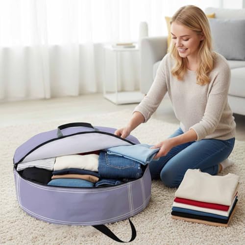 Solid Color Round Storage Bag 30 Inch, Medium Purple Clothes Storage Container with Handles Heavy Duty Organizer for Comforter, Bedding & Holiday Wreaths - Image 3