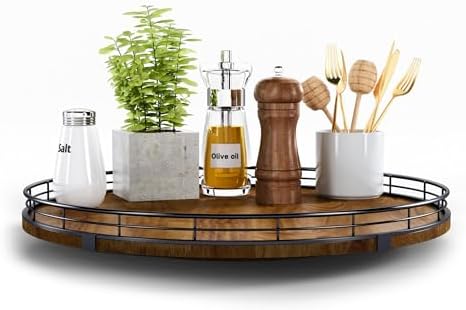 AMH 16-Inch Farmhouse Oak Lazy Susan Organizer, Walnut Finish by AMH