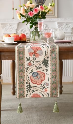 ISAENNE Designer Vintage Linen Extra Long Table Runner,118"x12"-Daffy B - Image 4
