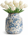 Blue and White Ceramic Vase, Decorative Pottery Flower Vase for Tulips, Vintage Crackle Glaze Vase for French Country, Chinoiserie & Cottage Farmhouse Shelf Mantel Table Decor by SincereLuxe
