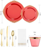 Bestluck 175PCS Clear Red Plastic Plates for 25 Guests - Image 3