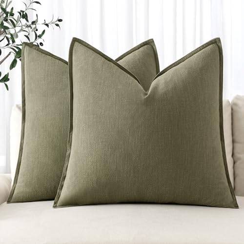 MIULEE Decorative Linen Euro Sham Pillow Covers 22x22 Inch Light Olive Green by MIULEE
