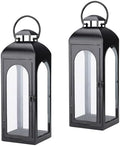 Bdor 16 Inch Outdoor Indoor Lantern, Set of 2 Black Metal Candle Lanterns by Bdor