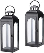 Bdor 16 Inch Outdoor Indoor Lantern, Set of 2 Black Metal Candle Lanterns by Bdor