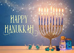 BELECO 15x8ft Fabric Happy Hanukkah Photography Backdrop Menorah Glitter Bokeh Lights Gyro Chanukah Holiday Decorations Banner Background Jewish Holy Festival Israel Party Supplies Studio Photo Prop - Image 3