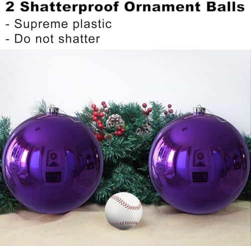 Purple 8.0" Extra Large Christmas Ornaments - Christmas Tree Decoration Balls Shatterproof Hanging Shiny Balls for Birthday Holiday Wedding Decorations Set of 2pcs - Image 3