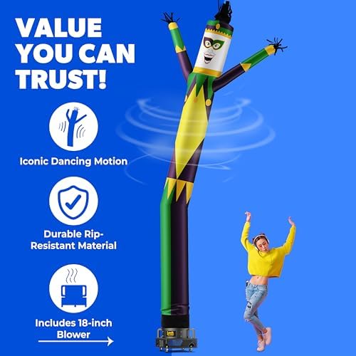 LookOurWay Air Dancers Wacky Waving Inflatable Tube Man Set - 20 Feet Tall Inflatable Dancing Man with Blower for Business Advertising - Mardi Gras Jester - Image 3