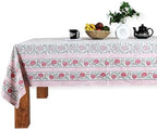 TJF Strawberry Red Hand Block Print Square Tablecloth 60 x 60 Inch by THEJAIPURFOLK