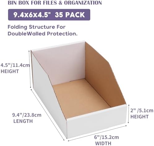 EXYGLO Cardboard Storage Bins 35 Pack, 9.4x6x4.5 Inch Cardboard Boxes, Corrugated Organizer Bins for Pantry, Shelves, Garage, Office, Shop, White - Image 2