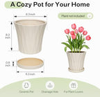 8.3 Inch Ceramic Planters with Drainage Hole and Saucer,Indoor Outdoor Large Flower Pots, Garden Pot for Plant Lovers (White) - Image 6
