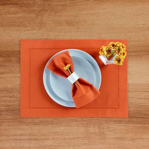 Solino Home Cotton Linen Dinner Napkins Burnt Orange, 20 x 20 in, Set of 4 - Image 2