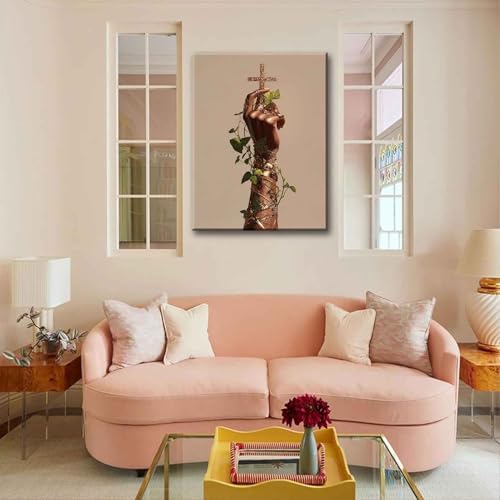 Black Woman Christian Canvas Wall Art African American Girl Cross Jesus Salvation Painting Decor Pictures Religious Arm Hand Posters Prints for Apartment Dining Living Room Bedroom Home Decoration - Image 5