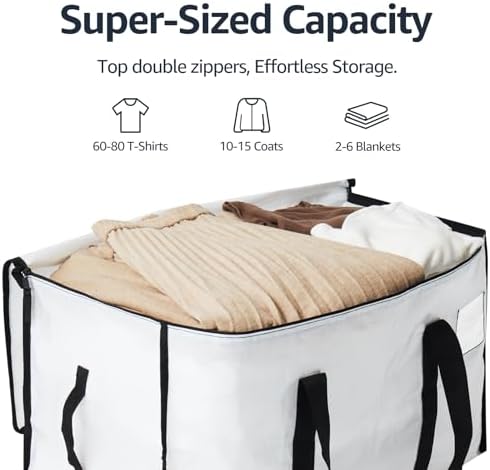 Moving Bags Heavy Duty Extra Large, Moving Boxes, Moving Supplies Essentials, Blue Storage Bins with Lids, Plastic Packing Totes, Storage Bags for Clothes with Handles & Zippers(White, 6 Pack) - Image 5