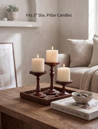 NUPTIO Wooden Pillar Candle Holders: Set of 3 Vintage Candle Stands - Image 3