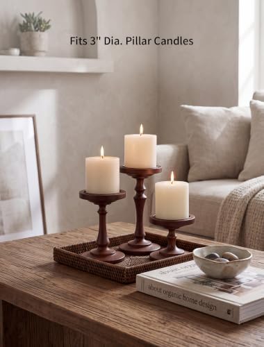 NUPTIO Wooden Pillar Candle Holders: Set of 3 Vintage Candle Stands - Image 3