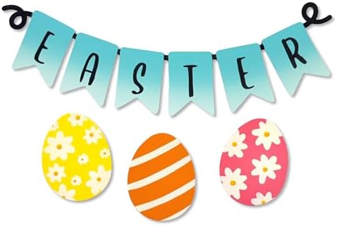 Roeda Brighten Your Life 14923m Easter Word Banner with Warm Colored Eggs with Patterns Wreath Kit Easter Magnet Set of 4, 9.25" W x 3.4" H by Roeda