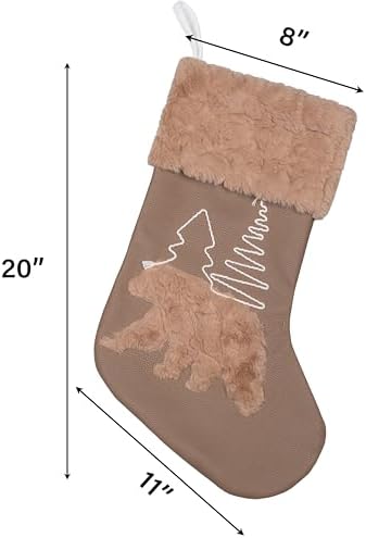 GEX Christmas Stockings 5 Pack for Family Soft Pleather with Rope Stitch Embroidery Large 20" Faux Fur Boho Rustic Farmhouse Country Stockings for Xmas Fireplace Decoration (Set of 5) - Image 4