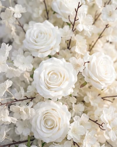36inch Aisle Flower Garland with Chiffon Sheer Drape, White Rose & Sakura Artificial Flowers for Wedding Arch, Backdrop, Reception Table Decor - Floral Runner for Ceremony Pathway & Bridal Suite - Image 3