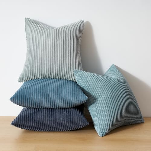 Topfinel BlueGray Throw Pillow Covers 18x18 Inch Set of 4,Soft Accent Corduroy Decorative Cushion Cover,Square Modern Pillow Case for Beach,Patio,Balcony,Living Room,Summer Gradient Shams Home Decor - Image 6