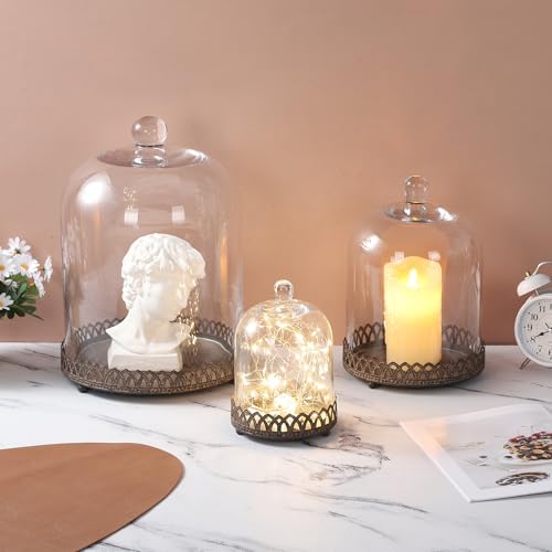 Twakutwku 8" Tall Large Sturdy Handmade Glass Cloche Dome with Metal Base in Rustic Brown for Plant, Terrarium, Collectibles, Candle. Cloche Glass Dome, Bell Jar Display Case (Brown, 8") - Image 7