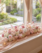 36inch Aisle Flower Garland with Chiffon Sheer Drape, Pastel Pink & White Rose with Sakura Artificial Flowers, Floral Runner for Wedding Arch, Backdrop, Reception Table Decor, Ceremony Pathway - Image 5