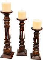 Pillar Candle Holders Set of 3, Candle Holders for Pillar Candle,Mango Wood Candle Holder for Coffee Dining Table, Wedding, Christmas, Halloween, Home Decoration,Brown by THOR+INSTRUMENTS