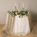 Snowkingdom 6 PCS Nude Brown Cheesecloth Table Runner, Taupe Light Tan 120 inch Long Boho Gauze Sheer Runner for Wedding Baby Shower Birthday Christmas Holiday Party Table Decorations - Image 5