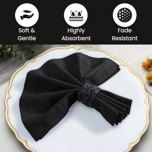 Hemstitch Cloth Dinner Napkins Cotton Set of 12 - Soft Durable Washable - Ideal for Farmhouse Parties Wedding Christmas Easter - Perfect Everyday Use Table Cloth Napkins 18x18 Black - Image 3