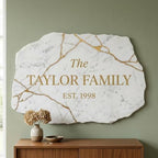 Personalized Family Name Sign, Custom Faux Marble Wall Decor, Kintsugi Gold Vein Plaque, Flat MDF Board with Realistic 3D Print (Not Real Stone or Gold Foil), Elegant Housewarming Gift - Image 3