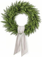 24 Inch Greenery Wreath for Front Door with Wreath Sash, Faux Cedar Door Wreath for All Seasons, Farmhouse Wall Decor for Entryway Porch Window by Livresse