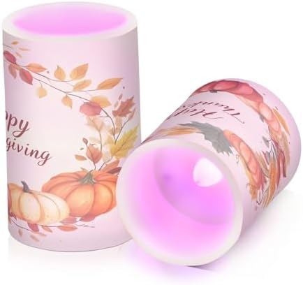 ALAZA Pumpkin Happy Thanksgiving Flickering Flameless Candles Battery Operated with Remote Timer,Tea Light Candles LED Pillar Votive Candles Set of 2 for Outdoor Indoor Decorations - Image 2