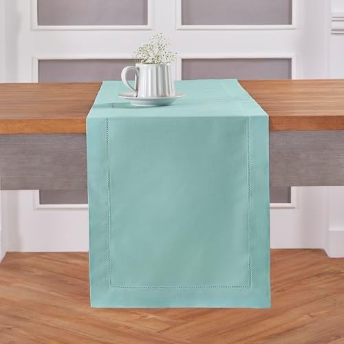 Solino Home Cotton Linen Dining Table Runner Pastel Turquoise, 14 x 72 in by SolinoHome