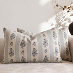 Amor Virisso Floral Throw Pillow Covers 12 x 20 Set of 2 Block Print Pillow Covers Neutral Floral Striped Farmhouse Decorative Pillow Covers for Sofa Couch Bed, Light Blue by AffordableFloralPrintMaker