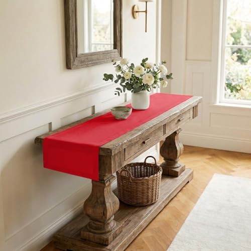 Classic Linen™ by D'Moksha, Bright Red Table Runner 60 Inches, 100% Pure Linen, Coffee Table Runner, 14 x 60 Inch for Dresser Tables- Fall, Weddings, Outdoor Hosting by DMokshaHomes