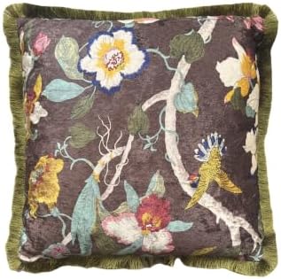 GUMAS Original Luxurious Floral and Bird Print Velvet Throw Pillow, Cushion Cover with Vintage Chinese Style Design (1, Brown Cover) by Unknown