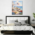 Patriotic Coastal Canvas Wall Art 4th of July American Flag Seaside Cottage Oil Painting USA Flag Ocean Floral Pathway Wall Decor Independence Day Beach House Home Decor 24x36in - Image 6