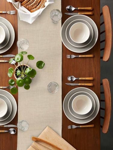 Beige Linen Bottom Table Runner 18x72 Inches Long Solid Color Farmhouse Cotton Linen Table Runner Burlap Style Farmhouse for Dinner Party Tabletop Decorations - Image 2