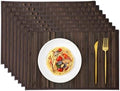Bamboo Placemats Set of 8 with Fabric Border, Table Mats, Walnut by Chryeiiu