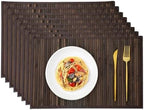 Bamboo Placemats Set of 8 with Fabric Border, Table Mats, Walnut by Chryeiiu