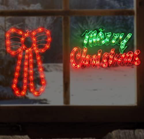 2 Pack Christmas Window Silhouette Lights - Lighted Merry Christmas Sign and Bow for Holiday Indoor Wall Door Glass Decorations - Image 5
