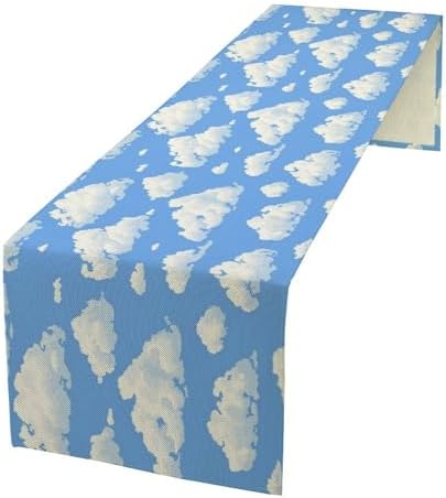 Blue Sky White Cloud Table Runners，Cartoon Natural Landscape Scenery for Family Dinner Wedding Party Indoor Outdoor Linen Table Decor 13x120in by Unknown