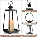 Black Metal Lantern Decorative Indoor, Set of 2 Wedding Decor - Image 3