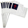 JRED 6 Pack Small Christian Flags on Stick, 12x18 Inch Handheld Christian Jesus Cross Stick Flag, with Retractable Stainless Steel Pole Safety Spear Top, for Easter, Thanksgiving by Home