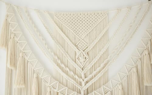 Jakalin Macrame Wall Hanging Small Yarn Wall Art Ivory Boho Decor 31"Wx39"L - Image 7