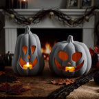 Tioncy Halloween Decor Terracotta Jack O Lantern Pumpkin Decor,Gray by Tioncy