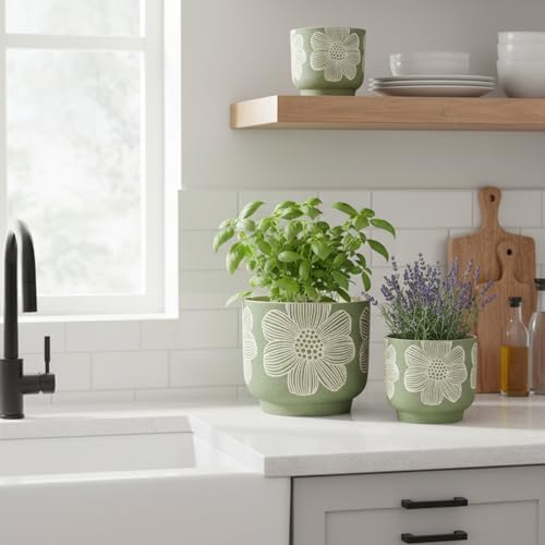 6 Inch Ceramic Plant Pots with Drainage Holes for Indoor Plants - Image 2