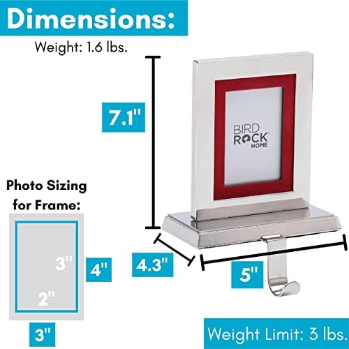 BIRDROCK HOME Photo Frame Stocking Holder - 1pk - Holiday Greetings Mantle Fireplace Topper - Decorative Christmas Stocking Holder - Stainless Steel - Image 4