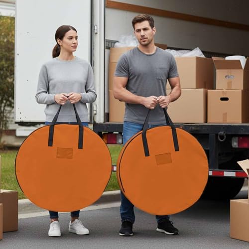 36 Inch Round Storage Bag 1 Pack,Solid Art Minimalist Pure Orange Waterproof Wreath Storage Container with Handles&Zipper Plain Single Bright Color Closet Organizer Bags Garland Box - Image 4