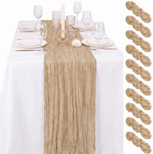 24 Pack Beige Cheesecloth Table Runner 17"x108" Boho Gauze Fabric Table Runner Vintage Rustic Sheer Runners for Wedding Party Bridal Baby Shower Table Decorations by Lamshionow